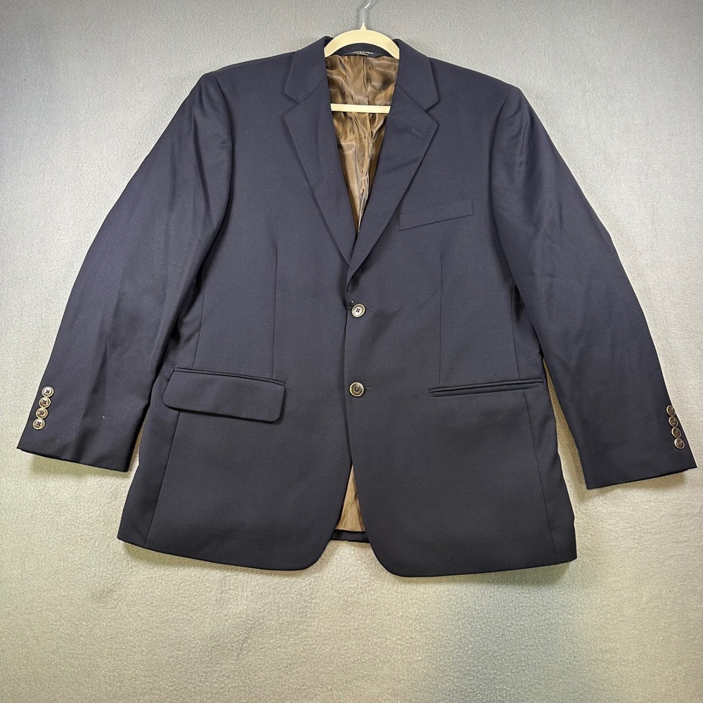 Joseph & Feiss Gold Navy Blue 100% Wool Blazer Sport Coat 42 Short Mens